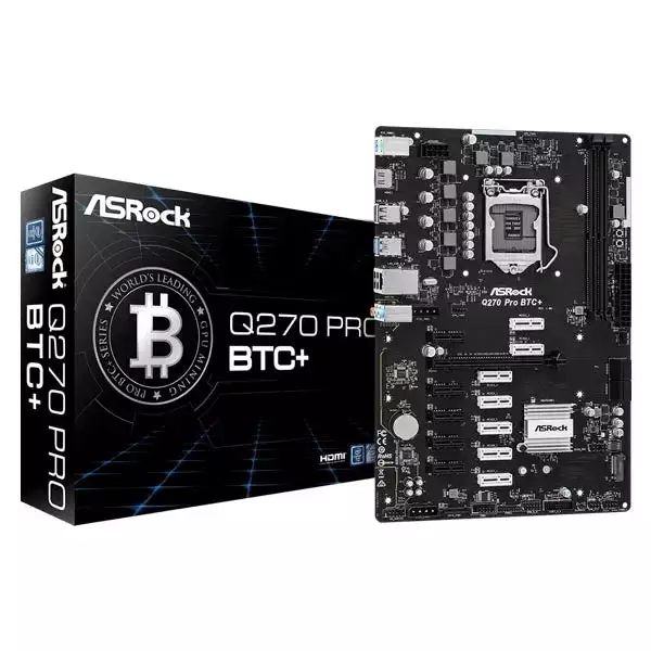 ASRock Q270 Pro BTC+ 13-GPU Crypto Mining Motherboard – Intel LGA1151, DDR4, ATX