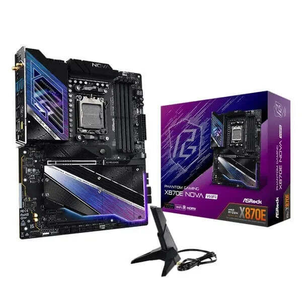 ASRock Phantom Gaming X870E Nova WiFi Gaming Motherboard – AMD AM5, DDR5, PCIe 5.0, ATX