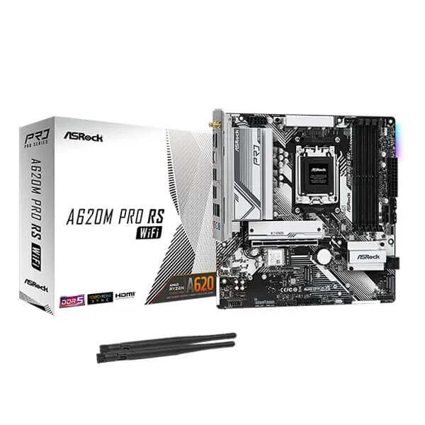 ASRock A620M Pro RS WiFi AM5 Micro-ATX Motherboard for AMD Ryzen 7000 Series Processors