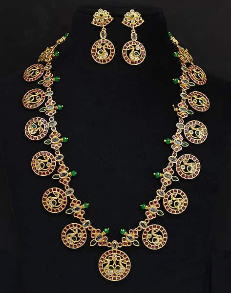 kempu stone peacock design long haram