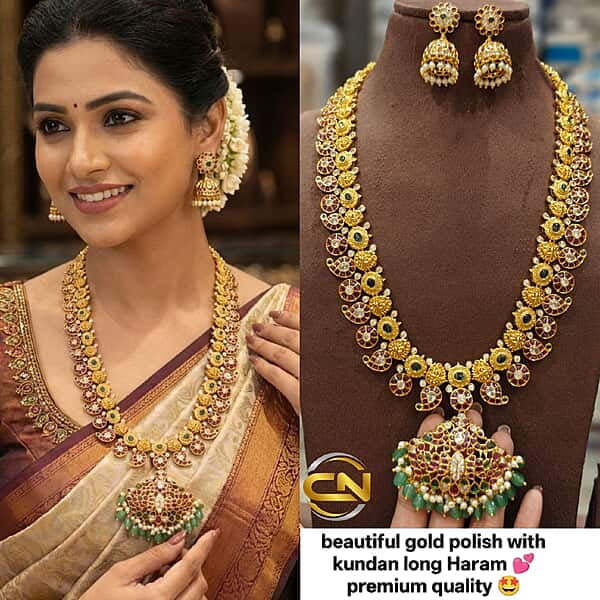 Gold polish with kundan long Haram ?