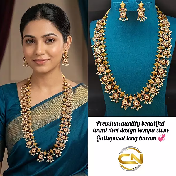 Beautiful laxmi devi design kempu stone guttapusal long haram ?