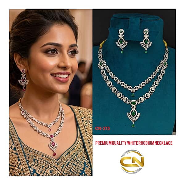 premium quality white rhodium step necklace set