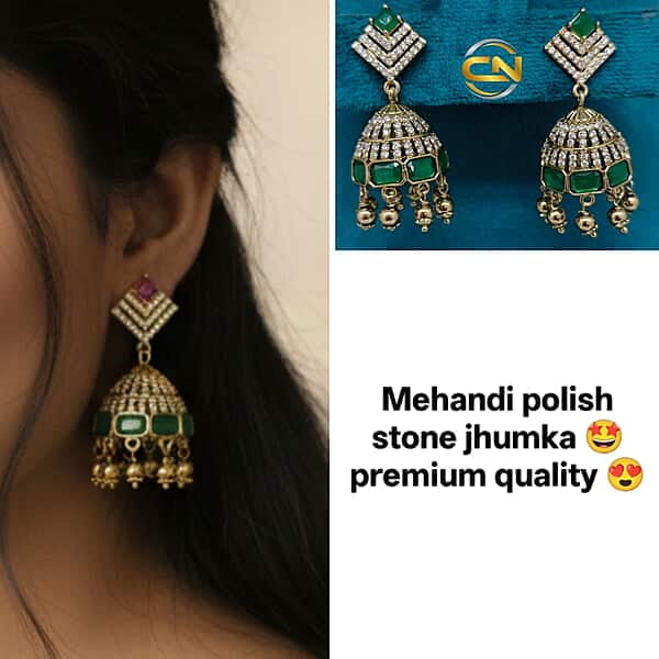 Mehandi polish stone jhumki ?