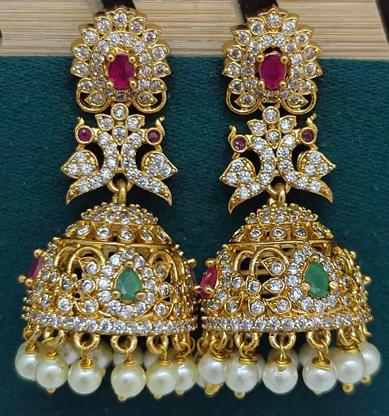 Cz jhumki peacock design