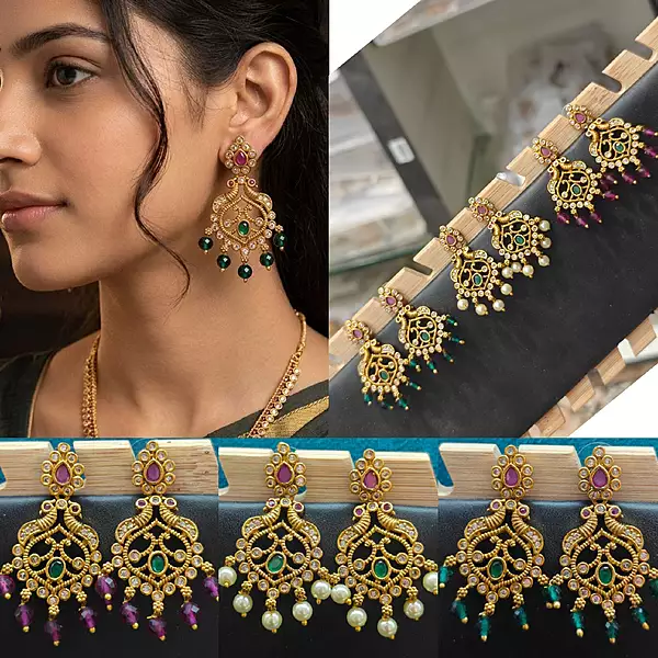 Beautiful peacock design earrings combo only for 330 book fast ?