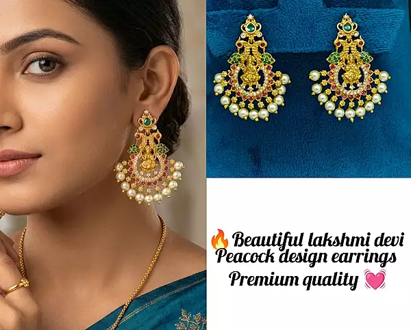 beautiful lakshmi devi peacock design earrings premium quality