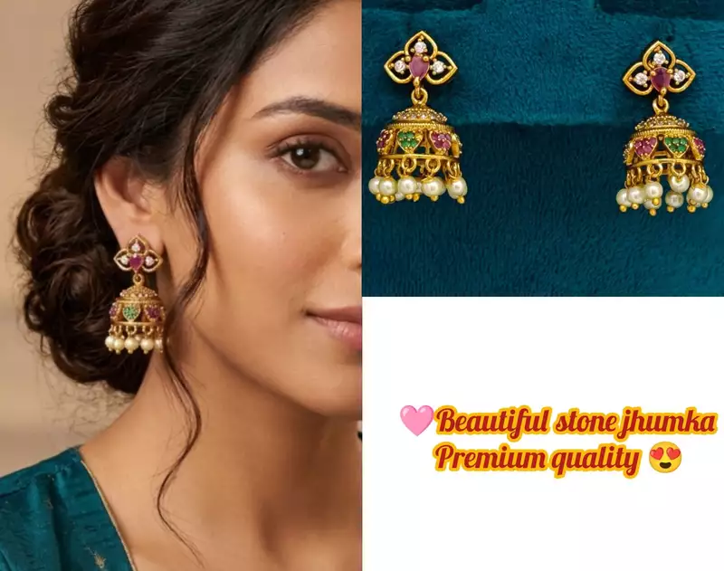 beautiful stone jhumka premium quality