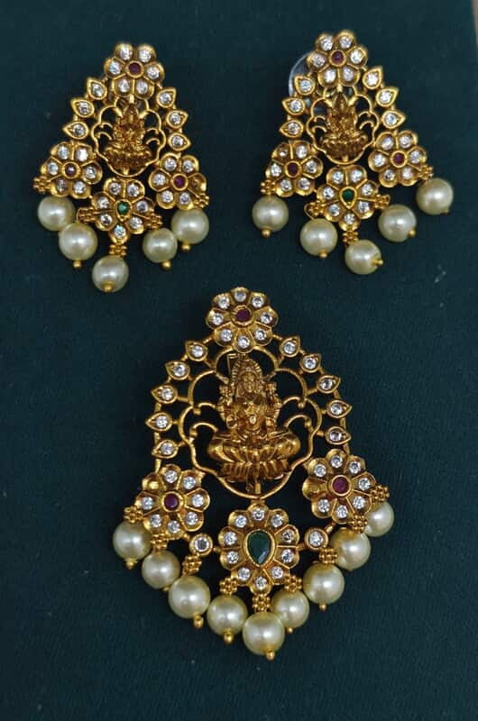 locket earrings with laxmi devi design