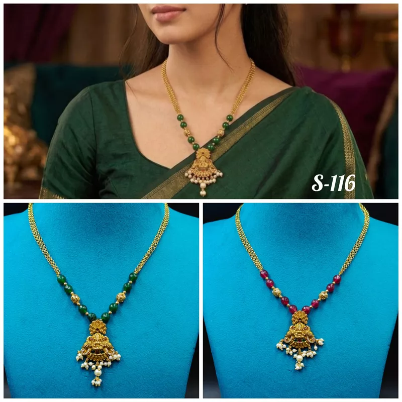 beautiful lakshmi devi beads three lines chain model