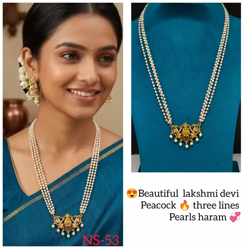beautiful lakshmi devi peacock three lines pearls haram