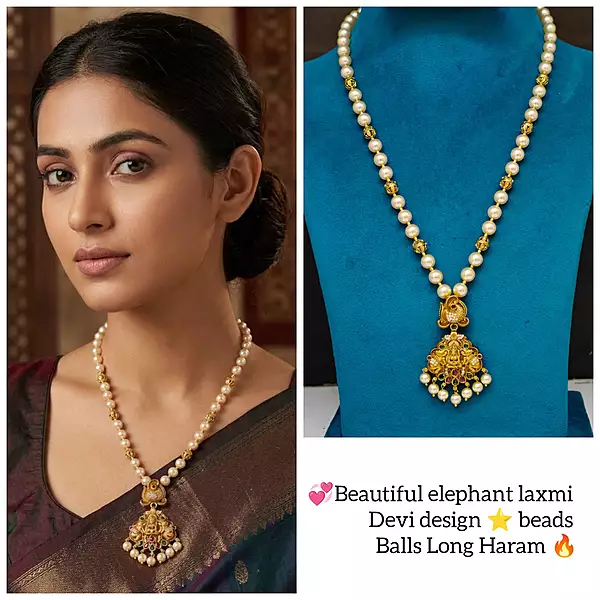 beautiful elephant laxmi devi design beads balls long Haram