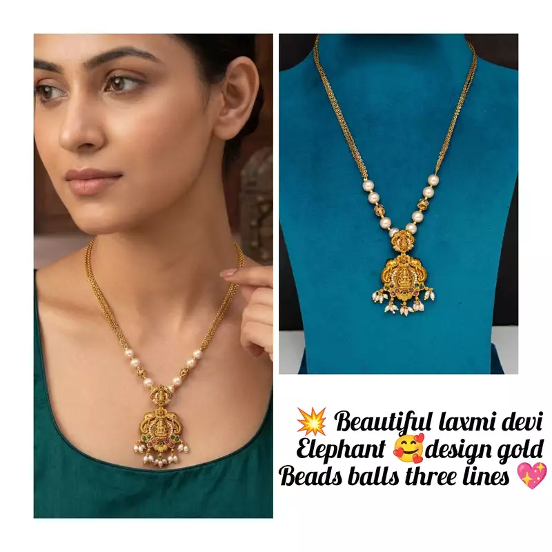 beautiful laxmi devi elephant design gold beads bolls three lines
