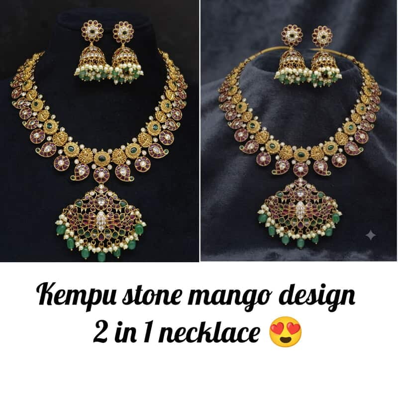 kempu stone mango design necklace