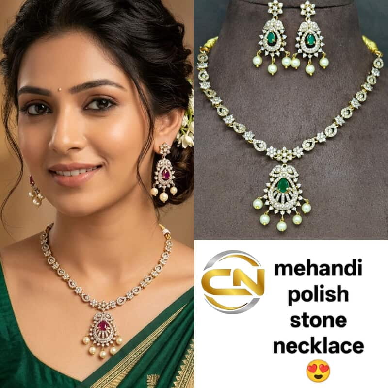 mehandi polish stone necklace ?