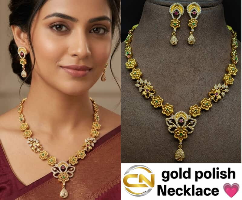 gold polish flower design necklace ?