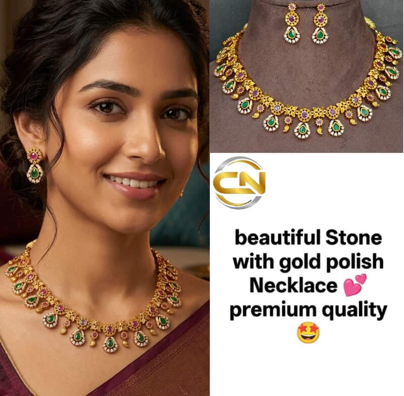 Gold polish with stone necklace ?