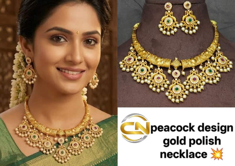 peacock design gold polish necklace ?