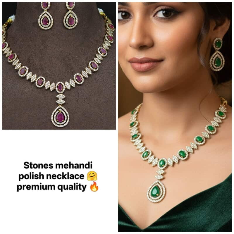 Stones mehandi polish necklace