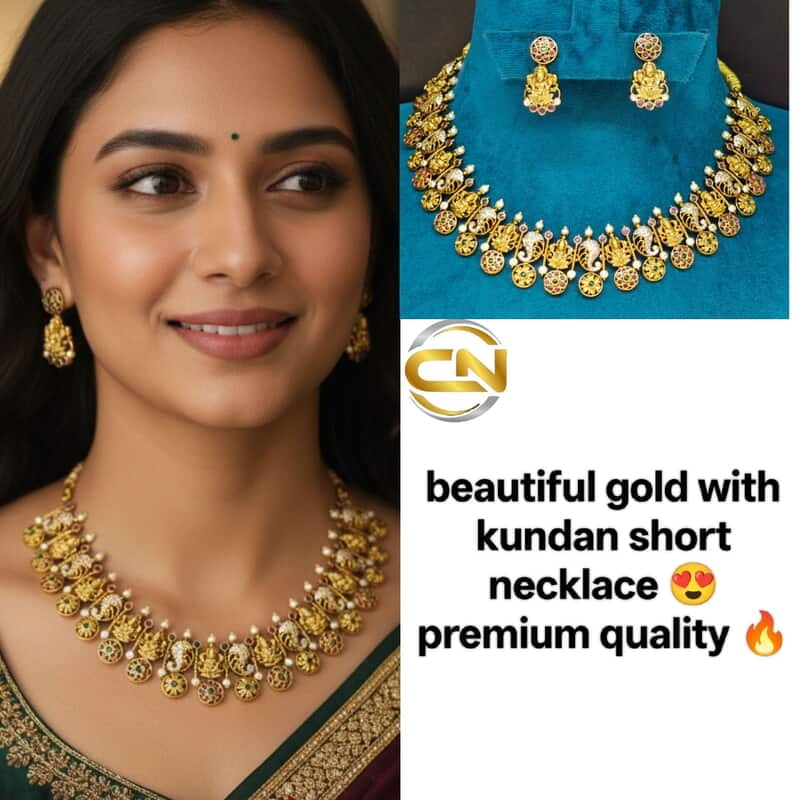 gold with kundan short necklace ?