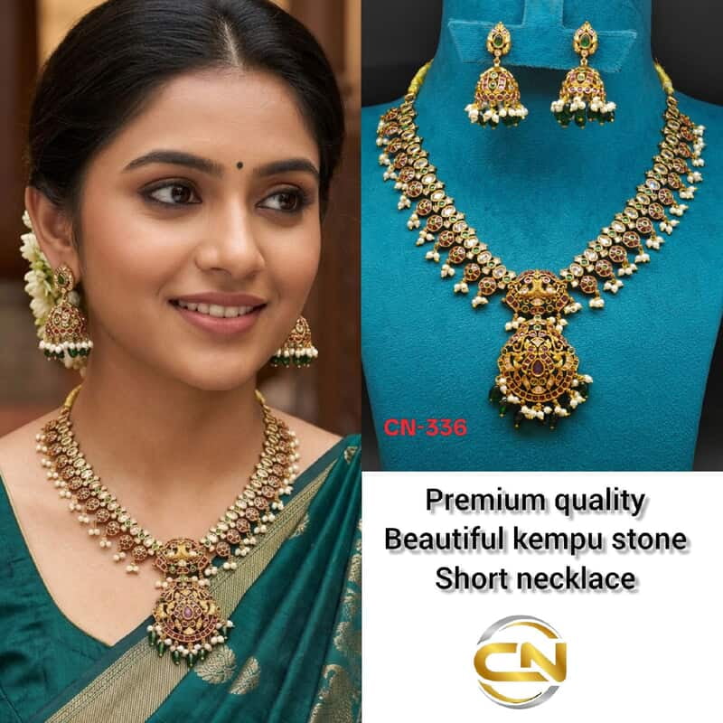 premium quality beautiful kempu stone short necklace