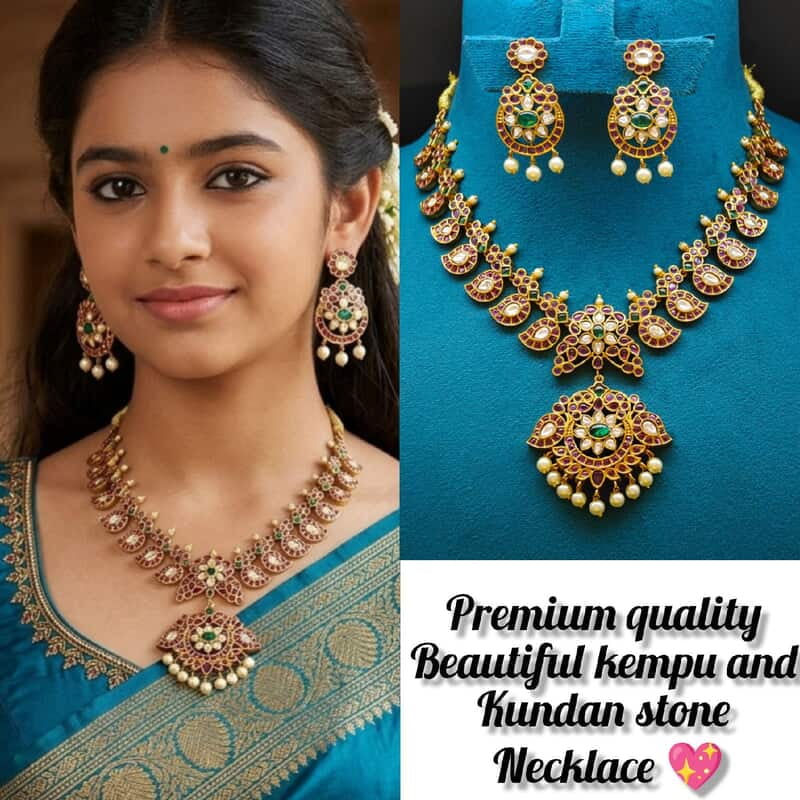 Beautiful mango design kempu and Kundan stone necklace ?