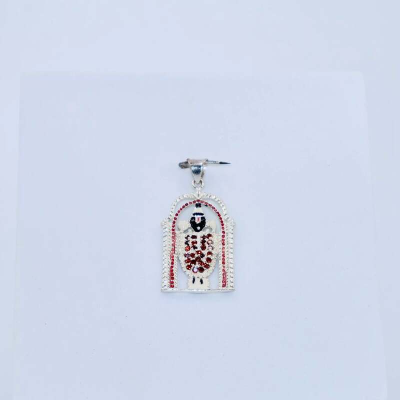92.50 silver Lord Srinivasan with red and white Dimond stones pendent