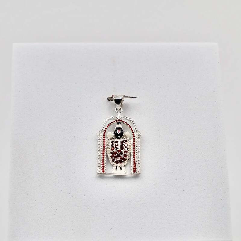 92.50 silver Lord Srinivasan with red and white Dimond stones pendent