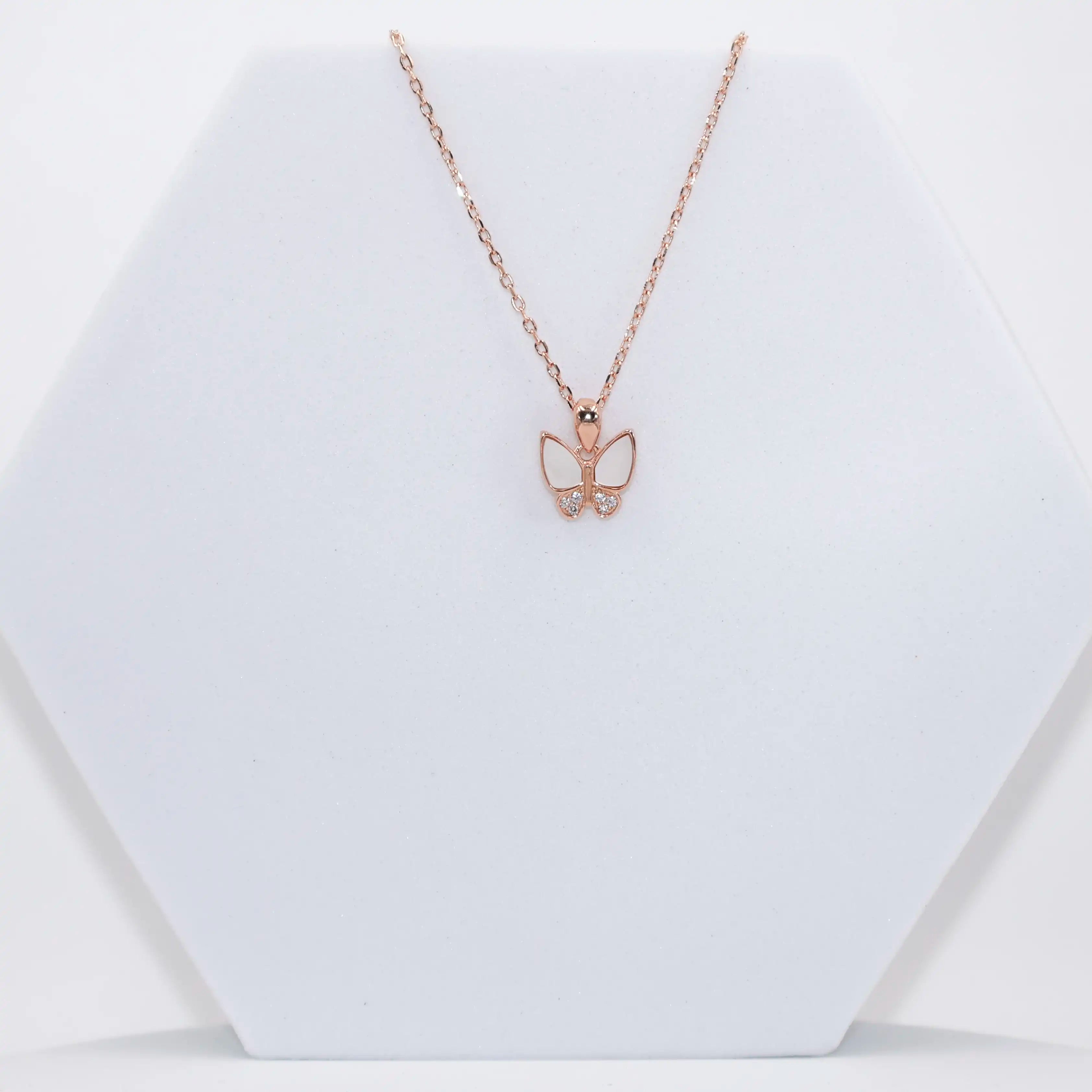 92.50 rose gold butterfly pendent with chain
