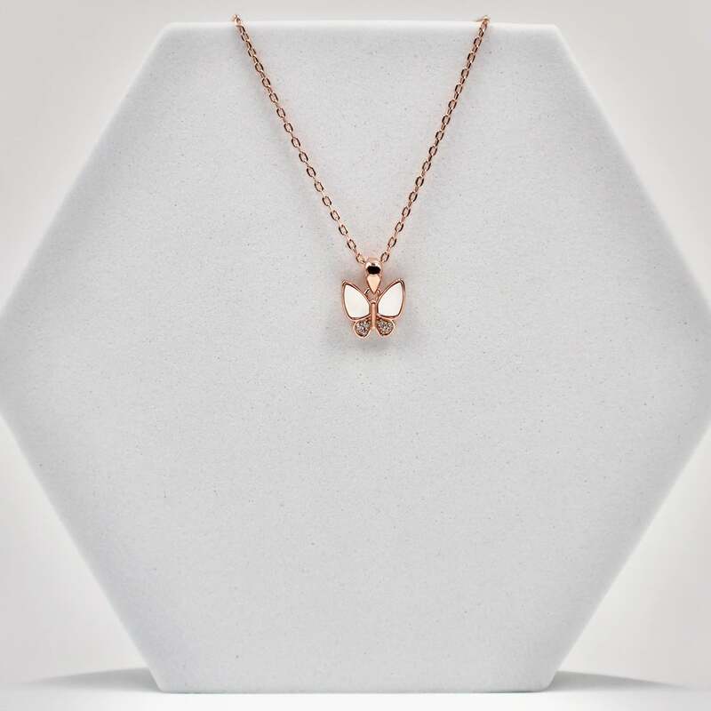 92.50 rose gold butterfly pendent with chain