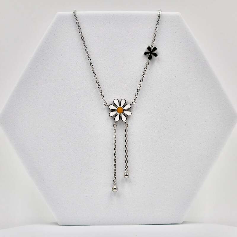 92.50 Silver Flower pendent with two hanging balls chain
