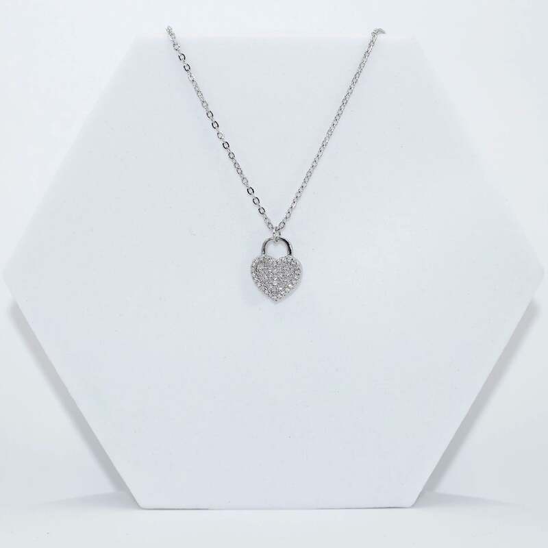 92.50 SILVER LOCK WITH HEART SHEAPED Pendent filled with diamonds