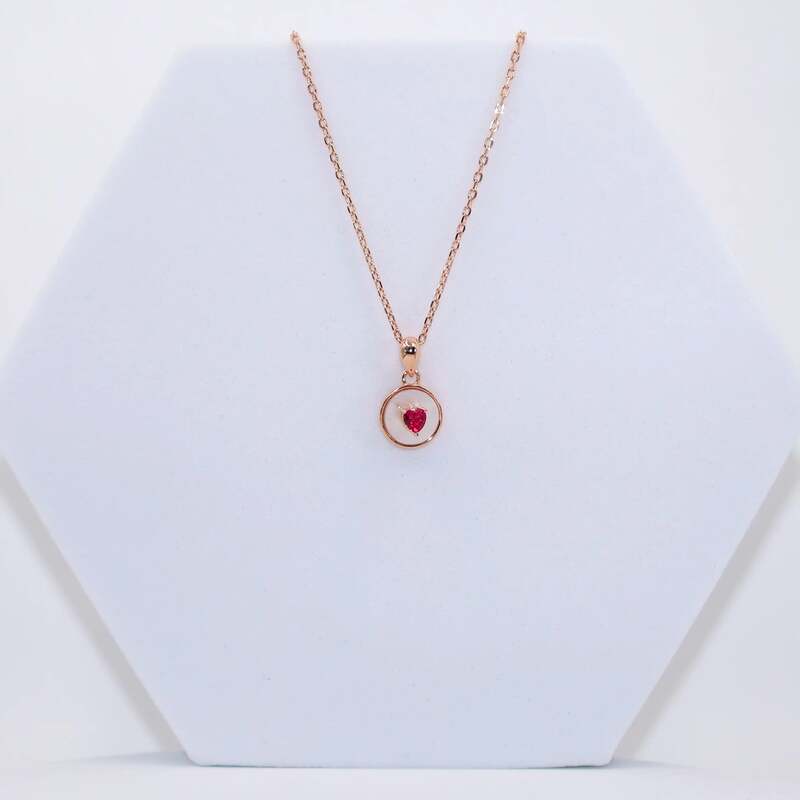 92.50 rose gold red heart stone pendent with chain
