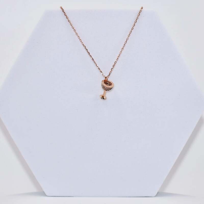 92.50silver rose gold wine cup pendent with chain