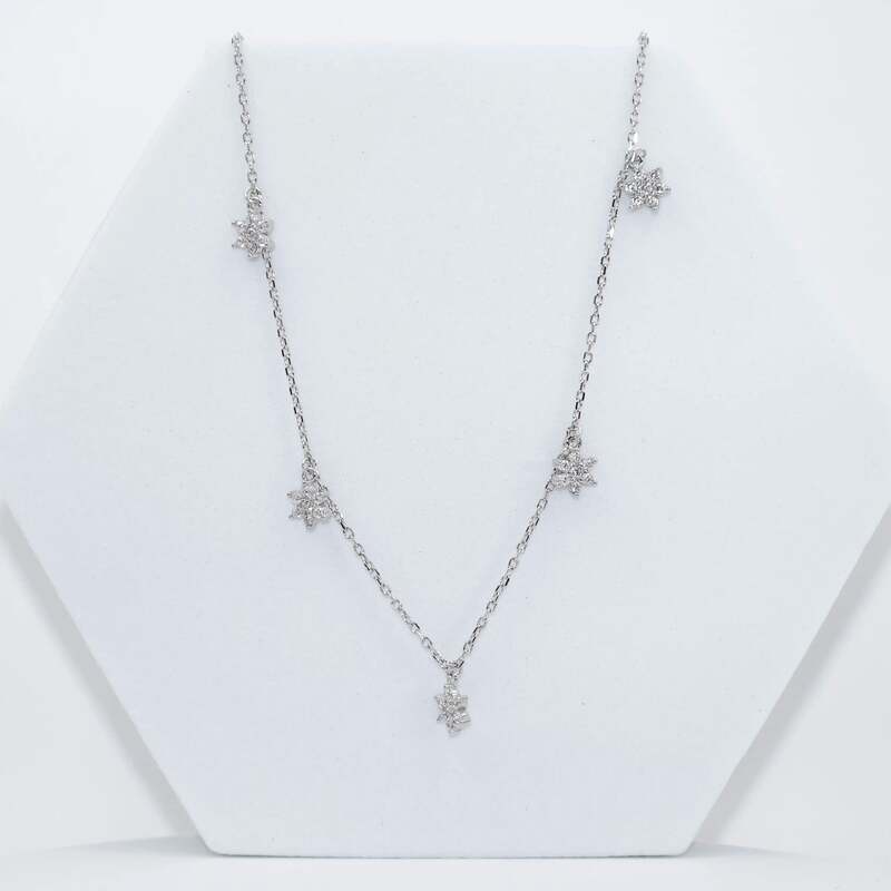92.50 SILVER mini neckless / chain 5 Dimond  flower hangings