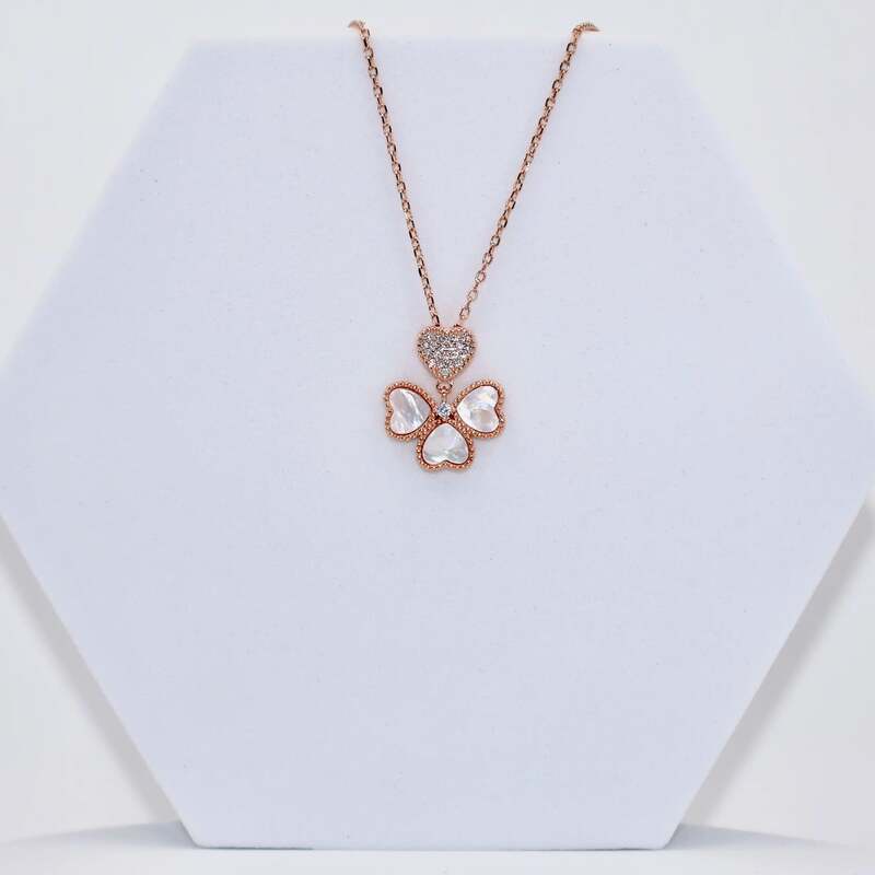 92.50 silver rose gold flower pendent with chain