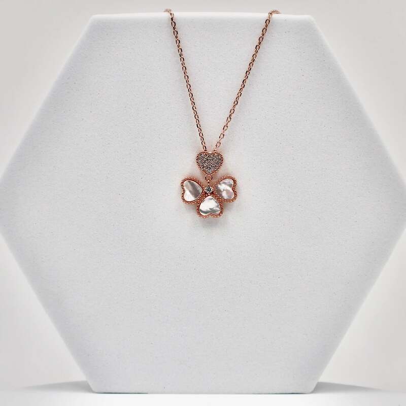92.50 silver rose gold flower pendent with chain