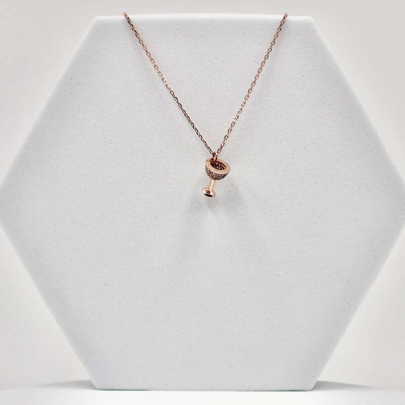 92.50silver rose gold wine cup pendent with chain