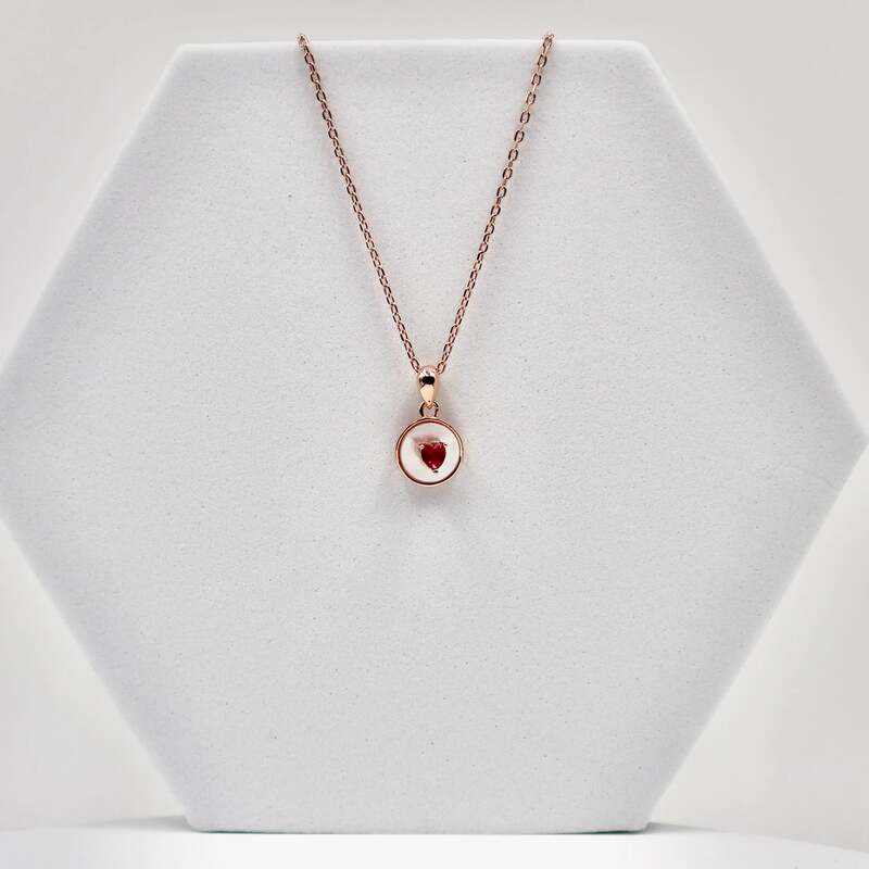 92.50 rose gold red heart stone pendent with chain