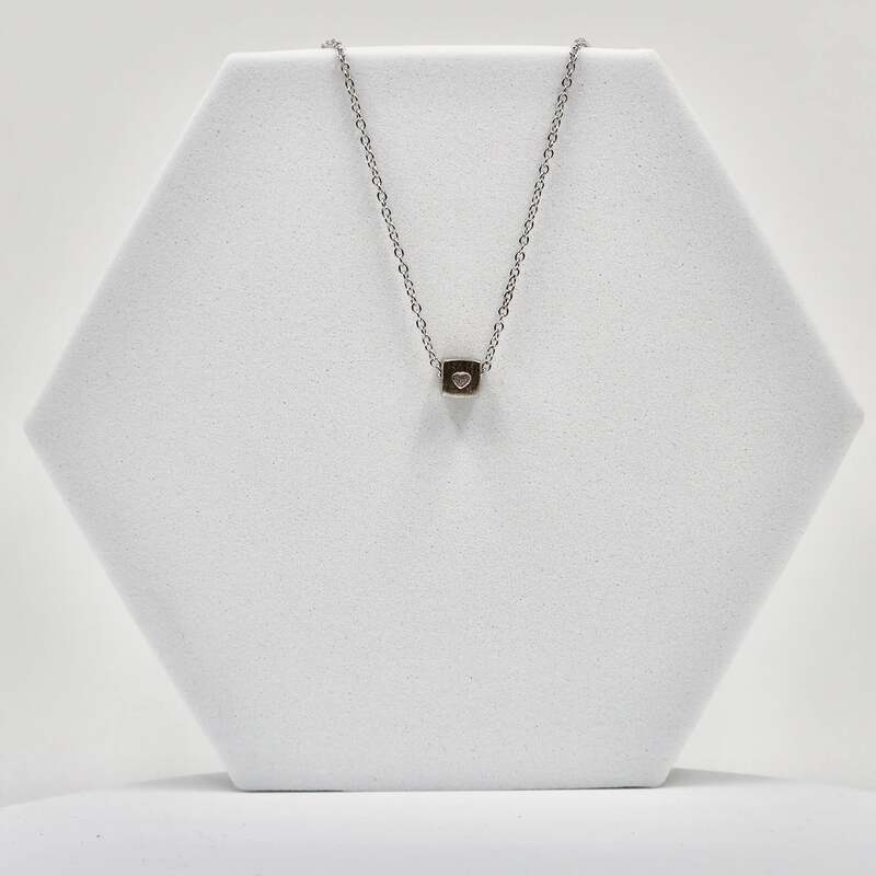 92.50 Silver cube pendent with heart with Chain