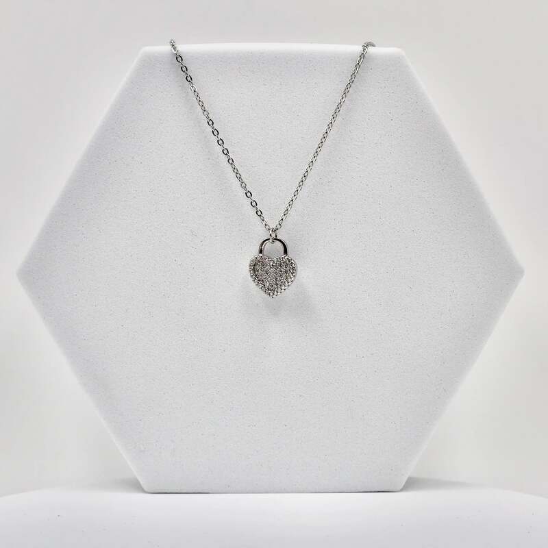 92.50 SILVER LOCK WITH HEART SHEAPED Pendent filled with diamonds