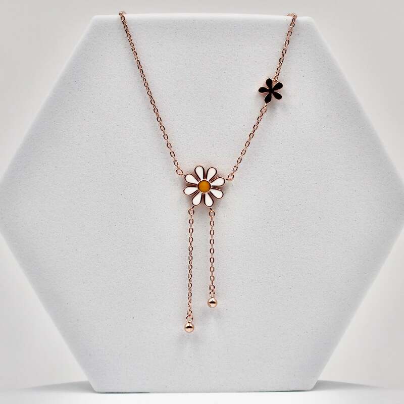 92.50 rose gold flower pendent with two hanging balls chain