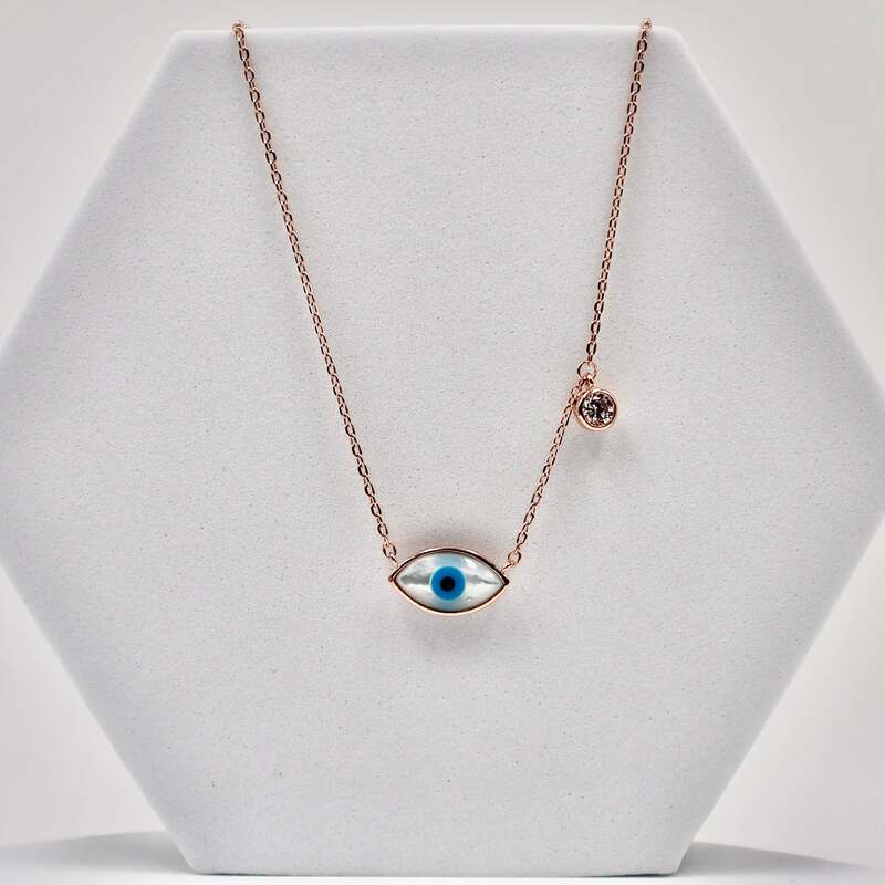 92.50 rose gold evil eye pendent chain