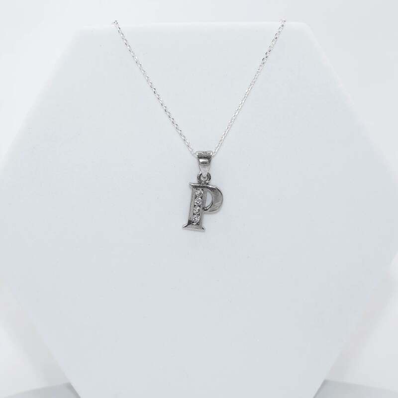 Silver Alphabet P pendent  with Chain