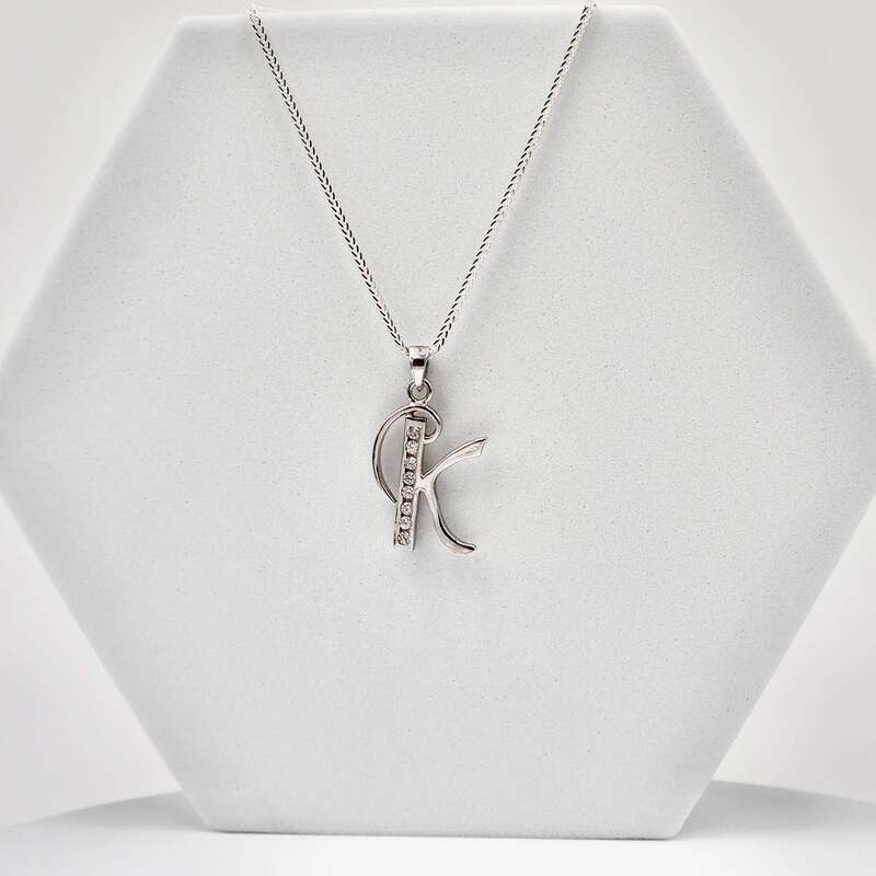 92.50 Silver Alphabet K pendent with Chain