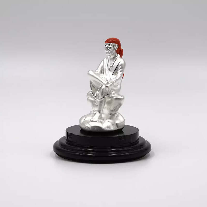 999 Pure Silver Shri Sai Baba Statue for Pooja, Gift, and Car Dashboard
