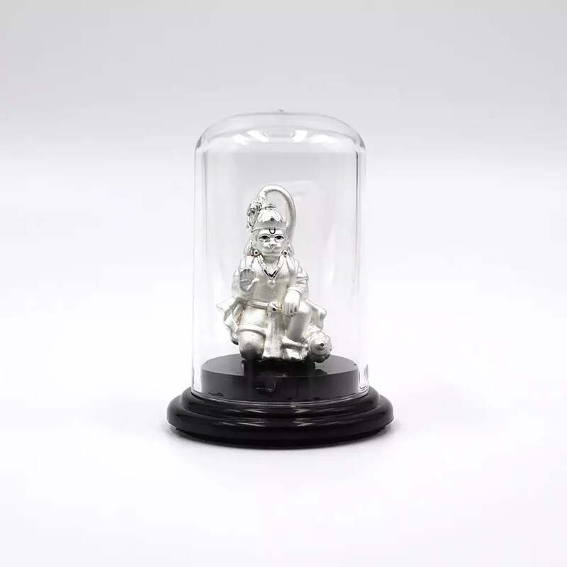 999 Pure Silver Lord Anjaneya Swami Statue for Pooja, Gift, and Car Dashboard