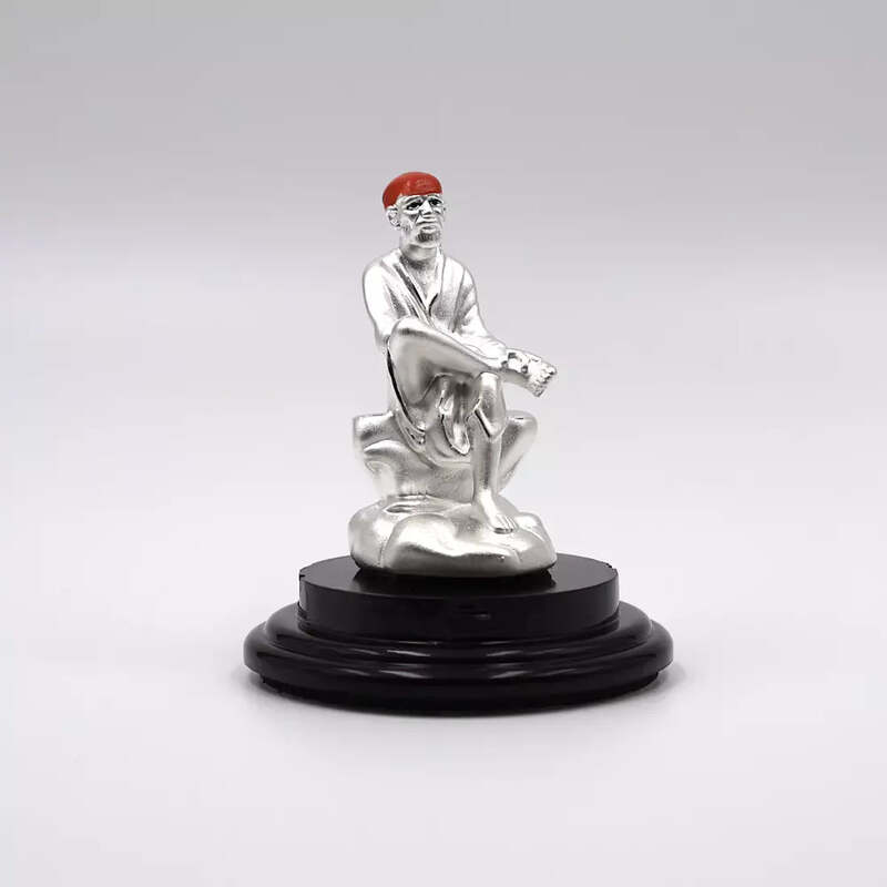 999 Pure Silver Shri Sai Baba Statue for Pooja, Gift, and Car Dashboard