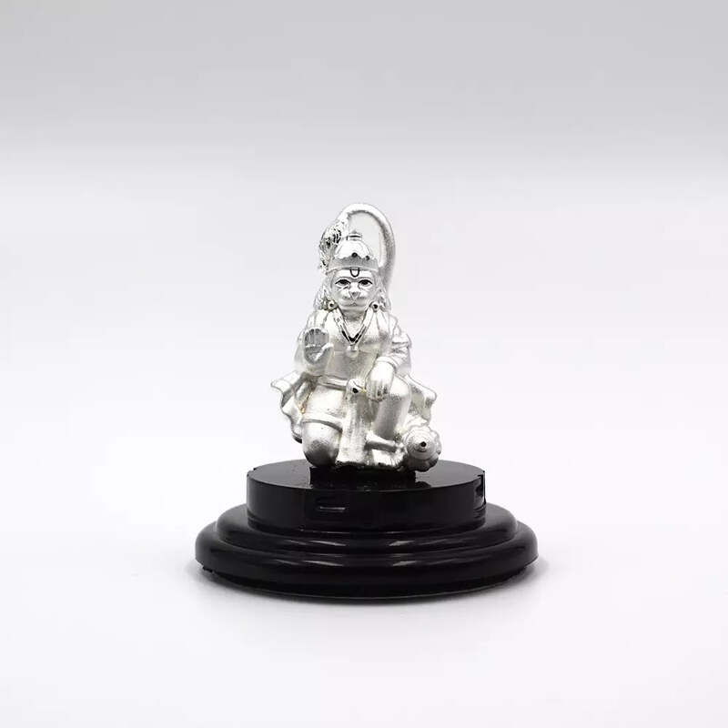 999 Pure Silver Lord Anjaneya Swami Statue for Pooja, Gift, and Car Dashboard