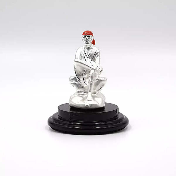 999 Pure Silver Shri Sai Baba Statue for Pooja, Gift, and Car Dashboard